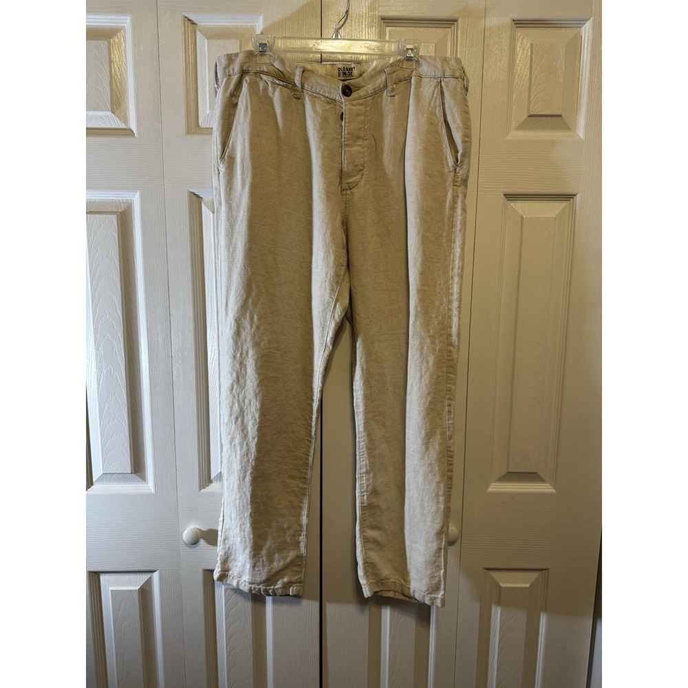 Vintage Old Navy 100% Linen Pants Men's 36x32 Oatmeal Button Fly Straight